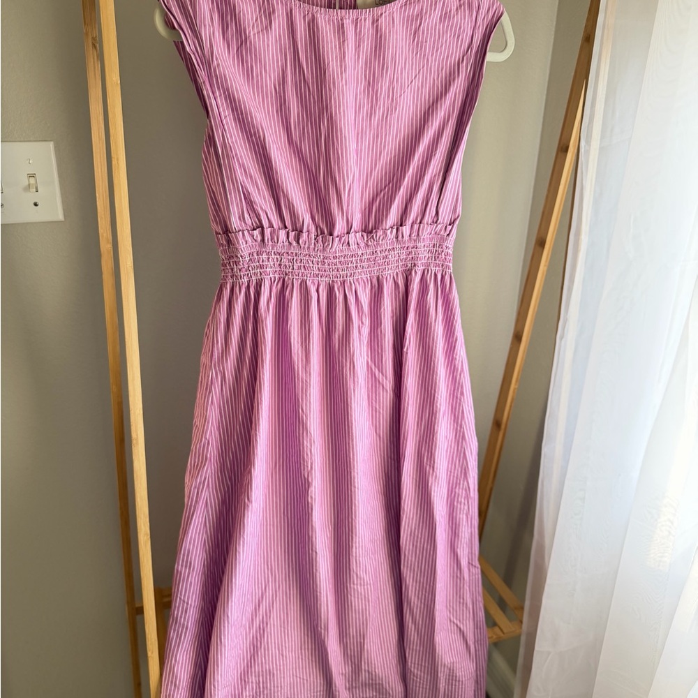 LOFT Pink Striped Midi Dress
